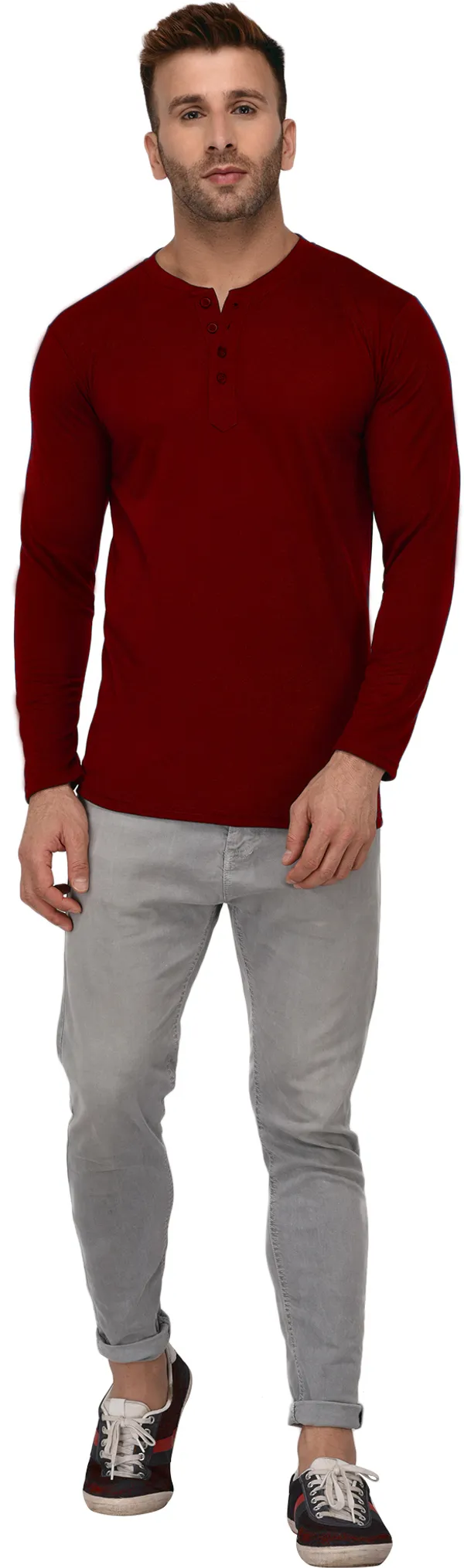 Maroon_Cotton_Solid_Henley_Neck_Regukar_Fit_T-Shirt_For_Men