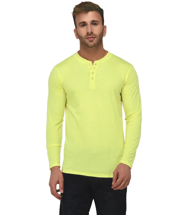 Yellow_Cotton_Solid_Henley_Neck_Regukar_Fit_T-Shirt_for_men