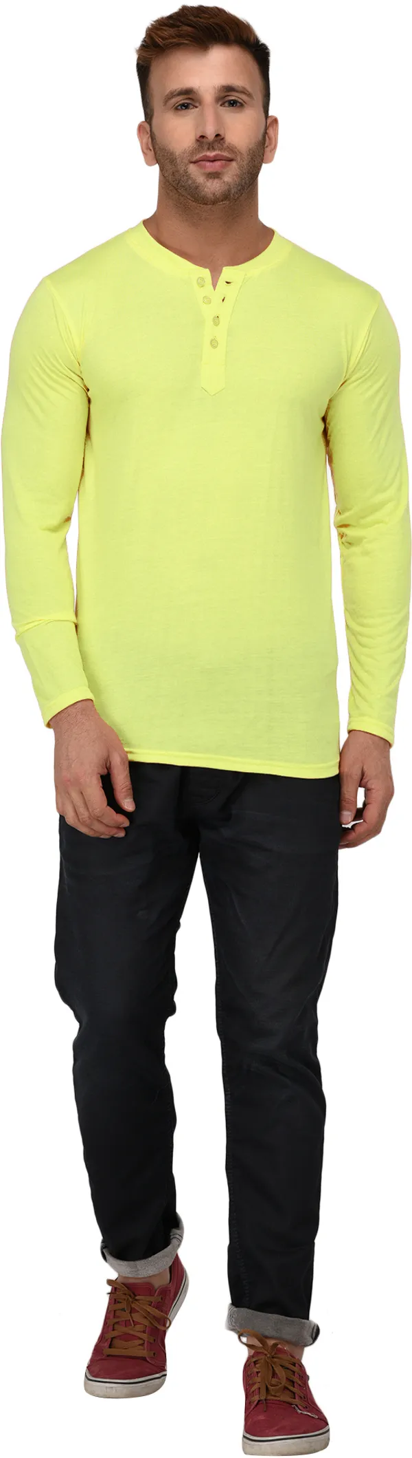 Yellow_Cotton_Solid_Henley_Neck_Regukar_Fit_T-Shirt_for_men