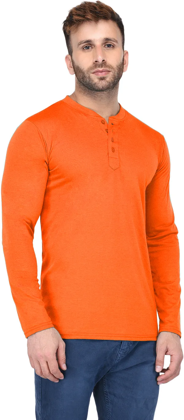Yellow_Cotton_Solid_Henley_Neck_Regukar_Fit_T-Shirt_For_Men