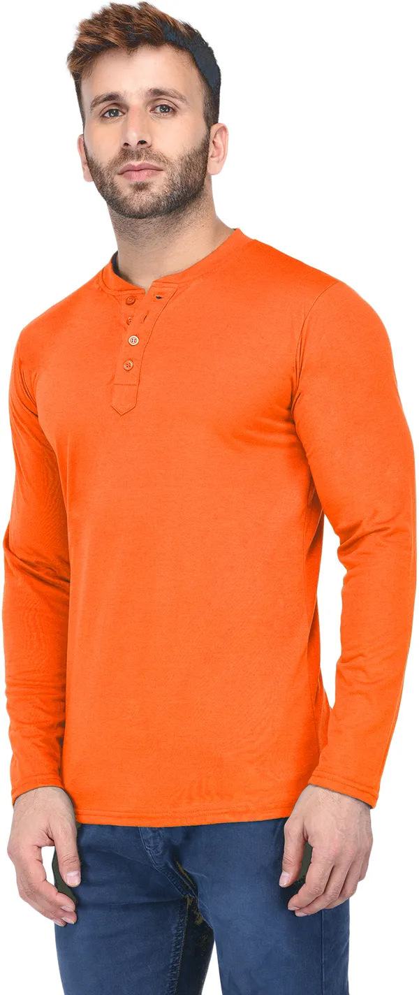 Yellow_Cotton_Solid_Henley_Neck_Regukar_Fit_T-Shirt_For_Men