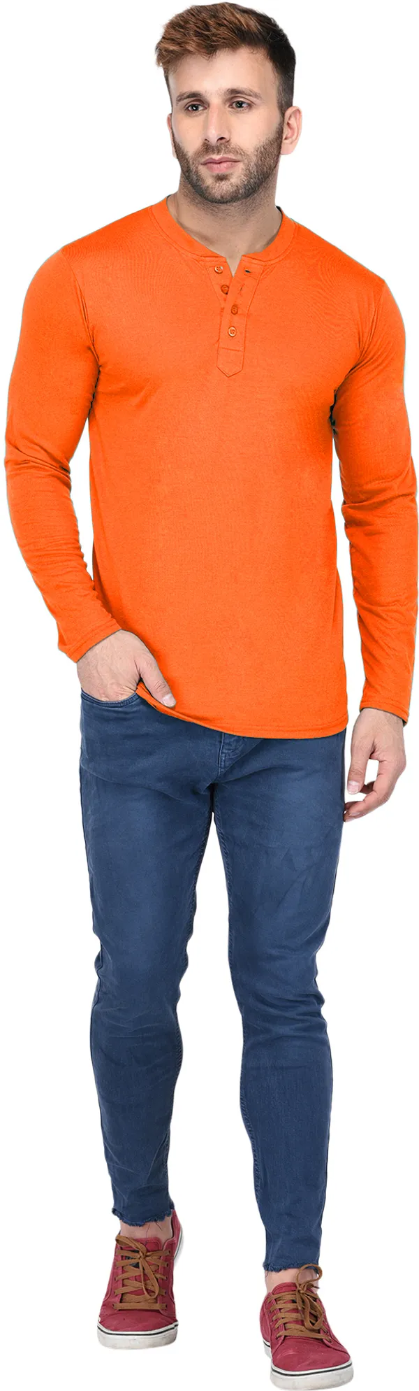 Yellow_Cotton_Solid_Henley_Neck_Regukar_Fit_T-Shirt_For_Men