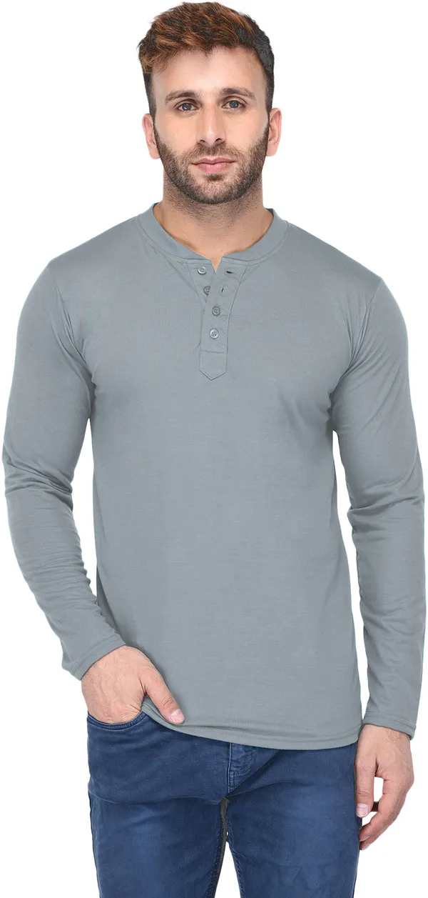 Yellow_Cotton_Solid_Henley_Neck_Regukar_Fit_T-Shirt_For_Men