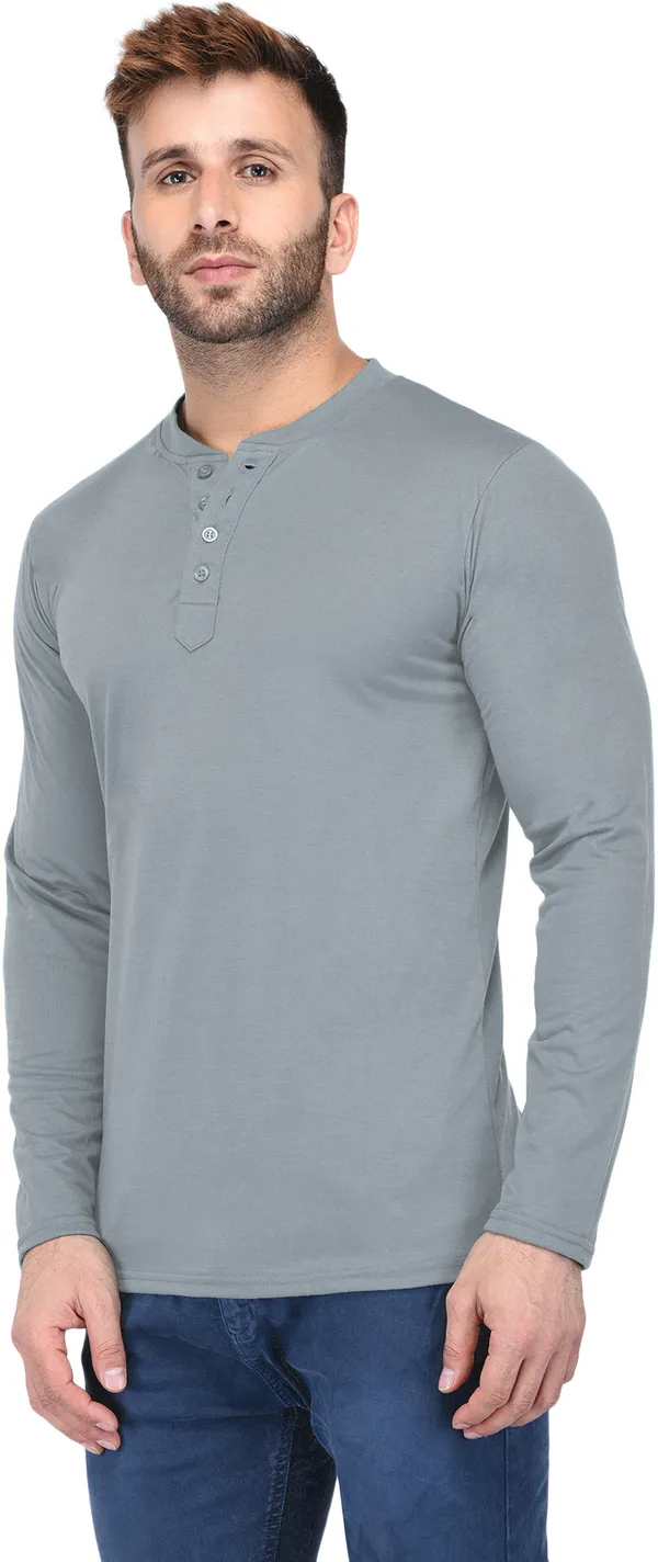 Yellow_Cotton_Solid_Henley_Neck_Regukar_Fit_T-Shirt_For_Men