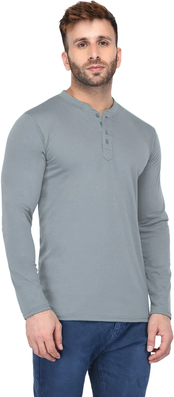 Yellow_Cotton_Solid_Henley_Neck_Regukar_Fit_T-Shirt_For_Men