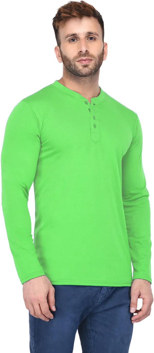 Yellow_Cotton_Solid_Henley_Neck_Regukar_Fit_T-Shirt_For_Men