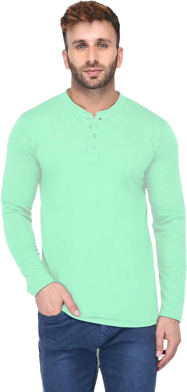 Yellow_Cotton_Solid_Henley_Neck_Regukar_Fit_T-Shirt_For_Men