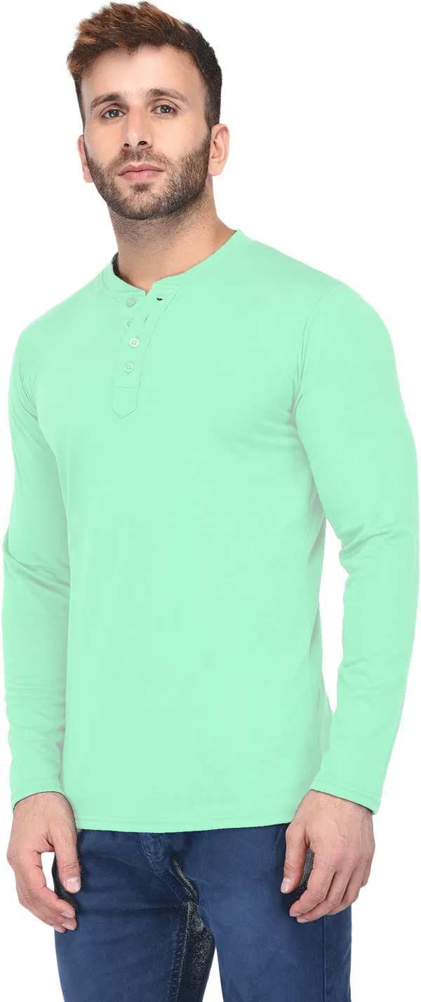 Yellow_Cotton_Solid_Henley_Neck_Regukar_Fit_T-Shirt_For_Men