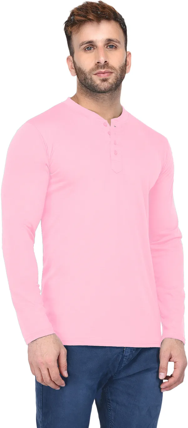 Pink_Solid_Cotton_T-Shirt_for_Men_|_Henley_Neck,_Regular_Fit