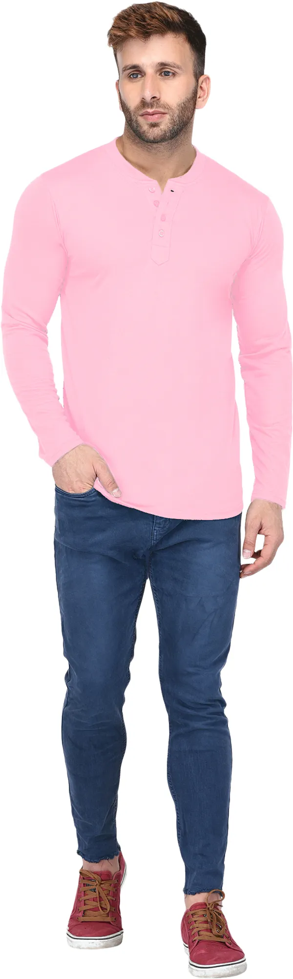 Pink_Solid_Cotton_T-Shirt_for_Men_|_Henley_Neck,_Regular_Fit