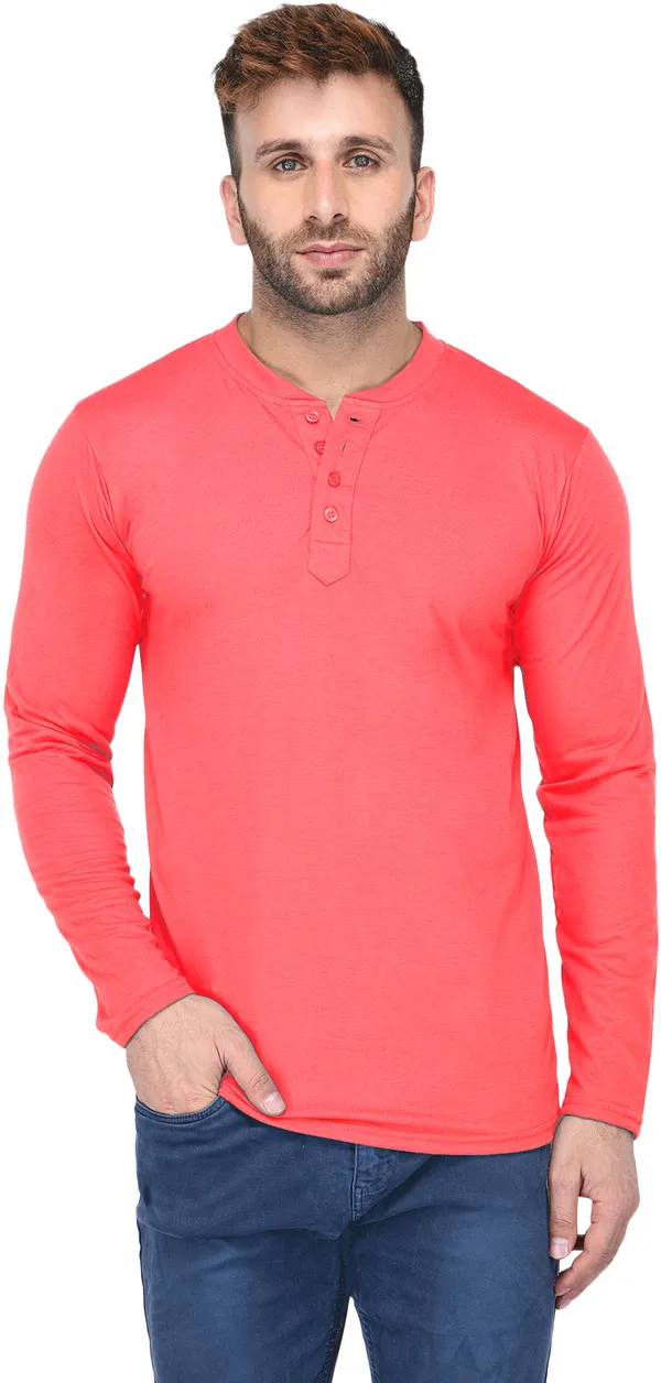 Red_Cotton_Solid_Henley_Neck_Regukar_Fit_T-Shirt_For_Men