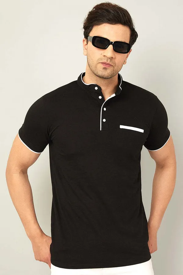 Black_Cotton_Solid_Polo_Neck_Regukar_Fit_T-Shirt_For_Men