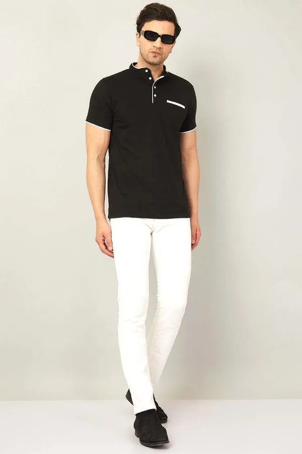 Black_Cotton_Solid_Polo_Neck_Regukar_Fit_T-Shirt_For_Men