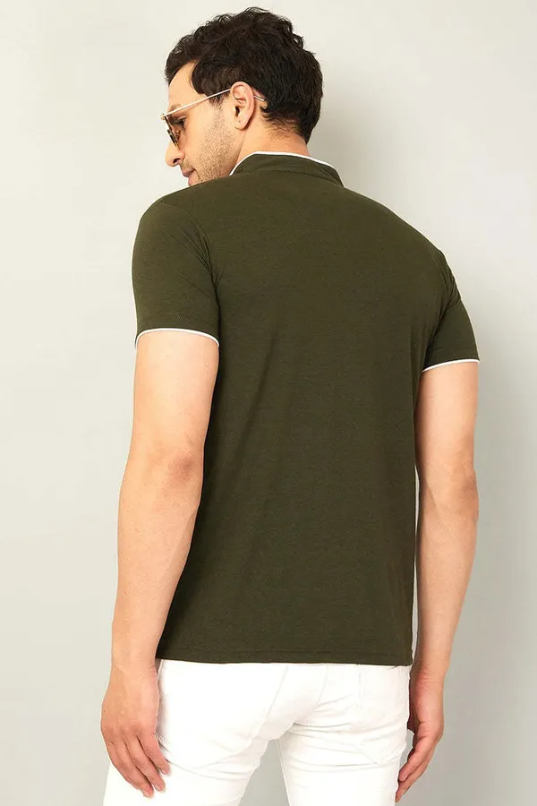 Dark_Green_Cotton_Solid_Polo_Neck_Regukar_Fit_T-Shirt_For_Men