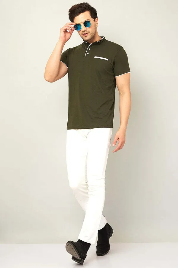 Dark_Green_Cotton_Solid_Polo_Neck_Regukar_Fit_T-Shirt_For_Men