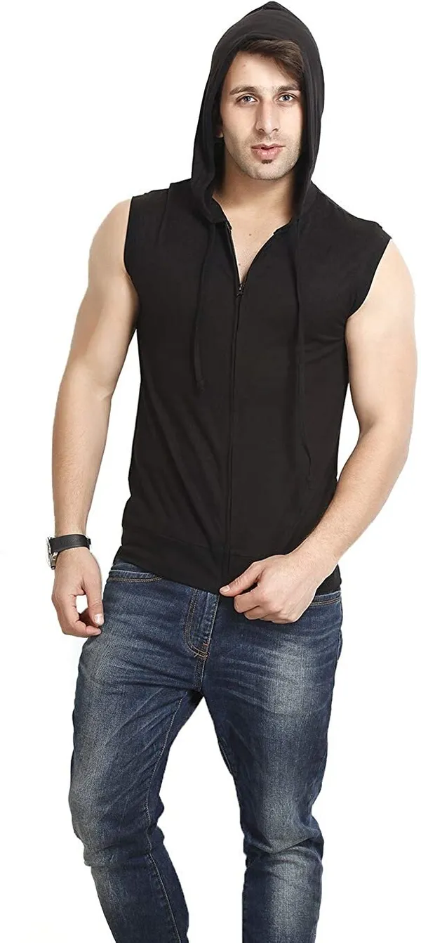 Black_Cotton_Solid_Hooded_Neck_Regukar_Fit_T-Shirt_For_Men