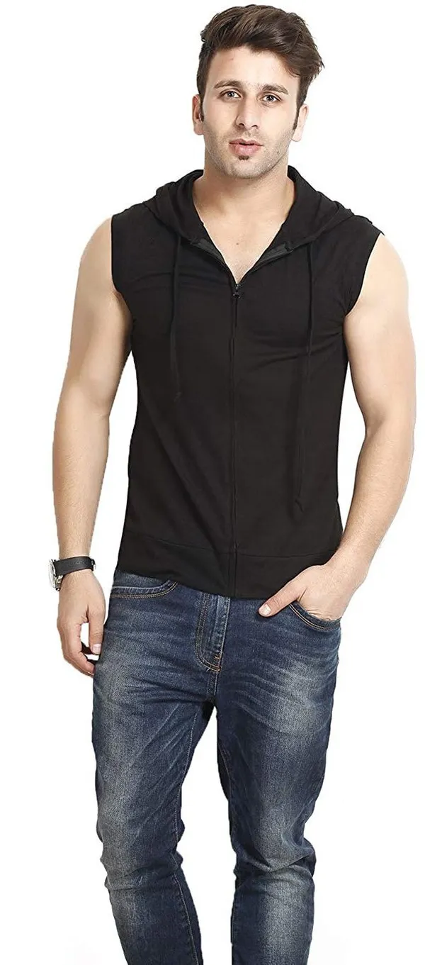 Black_Cotton_Solid_Hooded_Neck_Regukar_Fit_T-Shirt_For_Men