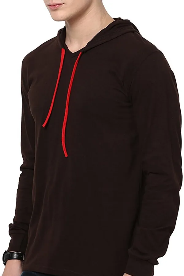 Brown_Cotton_Solid_Hooded_Neck_Regukar_Fit_T-Shirt_For_Men