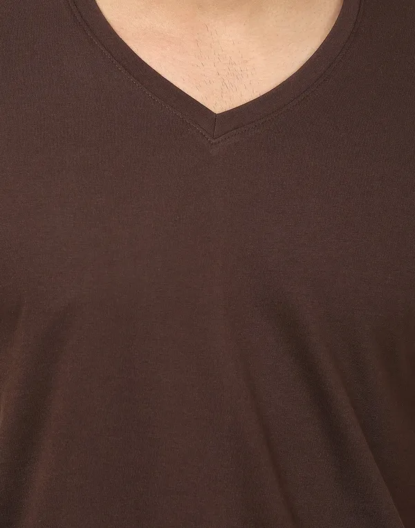 Brown_Cotton_Solid_V_Neck_Regukar_Fit_T-Shirt_For_Men