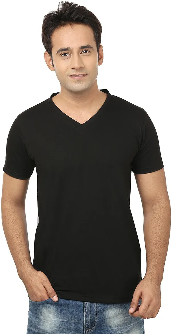 Black_Cotton_Solid_V_Neck_Regukar_Fit_T-Shirt_For_Men