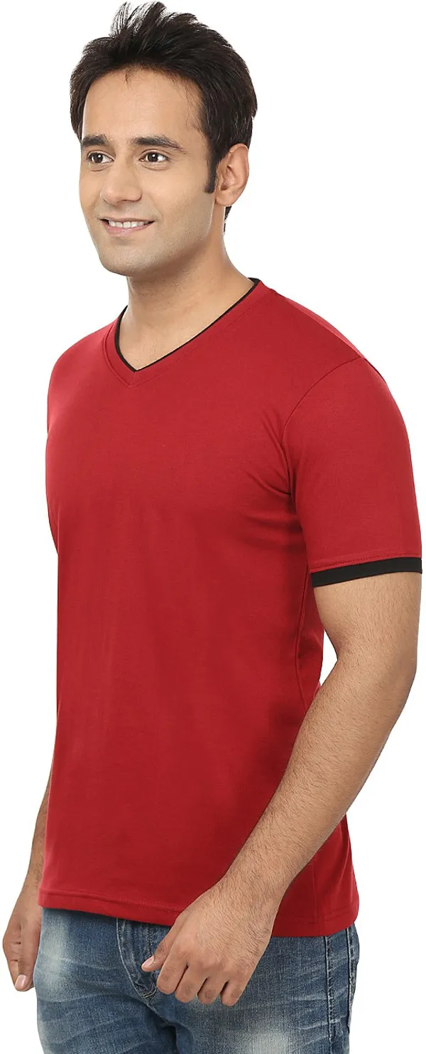 Red__Cotton_Solid_V_Neck__Regukar_Fit_T-Shirt_For_Men