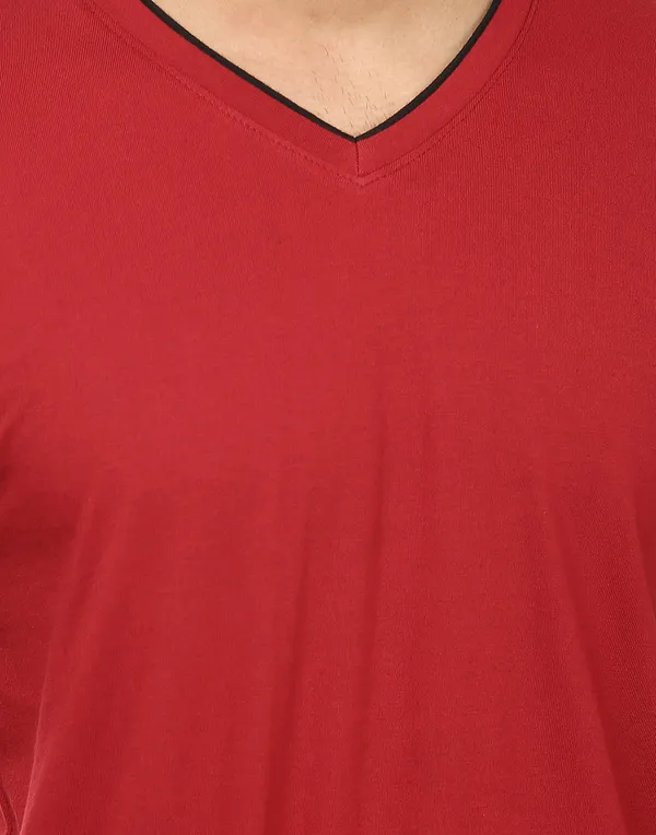Red__Cotton_Solid_V_Neck__Regukar_Fit_T-Shirt_For_Men