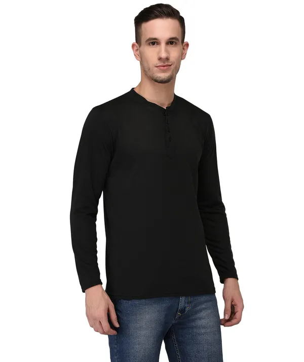 Black_Cotton_Solid_Henley_Neck_Regukar_Fit_T-Shirt_For_Men