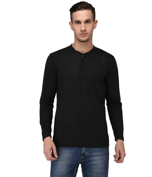 Black_Cotton_Solid_Henley_Neck_Regukar_Fit_T-Shirt_For_Men