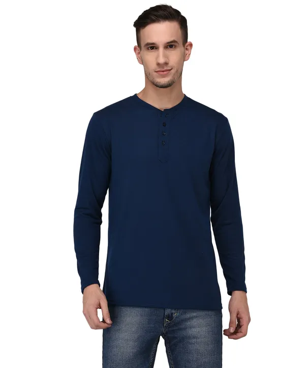 Blue_Cotton_Solid_Men_Henley_Neck_Regukar_Fit_T-Shirt_For_Men