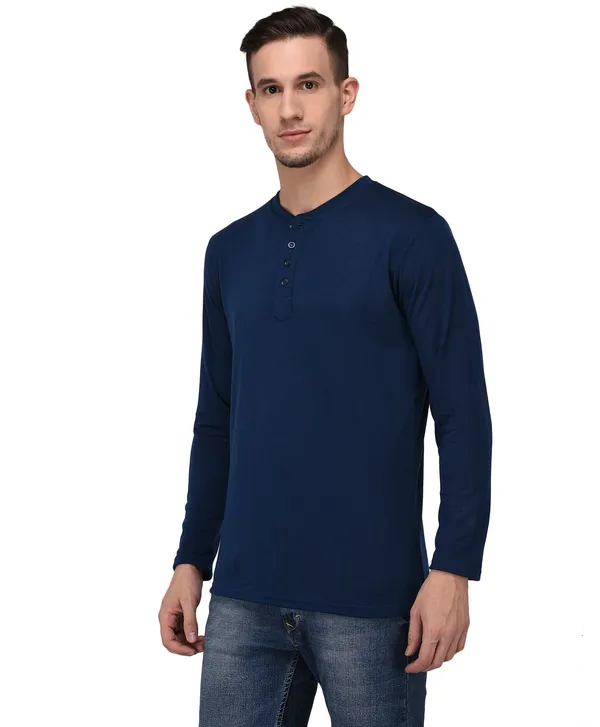 Blue_Cotton_Solid_Men_Henley_Neck_Regukar_Fit_T-Shirt_For_Men