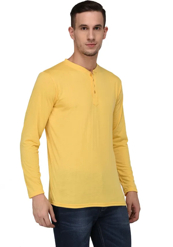Yellow_Cotton_Solid_Henley_Neck_Regukar_Fit_T-Shirt_For_Men