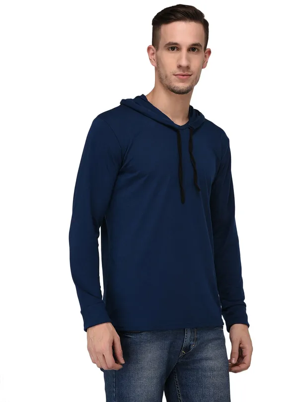 Dark_Blue_Cotton_Solid_Hooded_Neck_Regukar_Fit_T-Shirt_For_Men