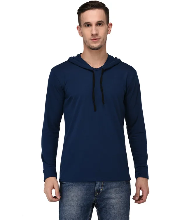 Dark_Blue_Cotton_Solid_Hooded_Neck_Regukar_Fit_T-Shirt_For_Men