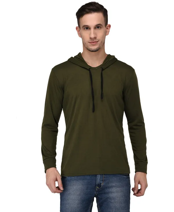 Dark_Green_Cotton_Solid_Hooded_Neck_Regukar_Fit_T-Shirt_for_men