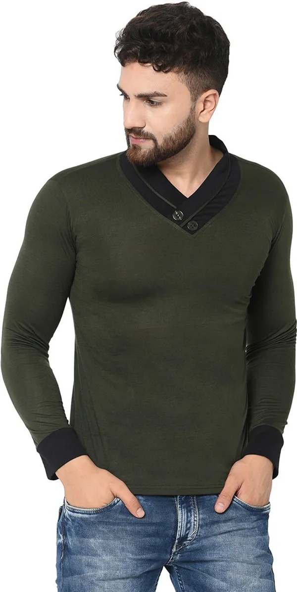 Dark_Green_Solid_Cotton_Shawl_Neck_T-Shirt_for_Men_|_Regular_Fit