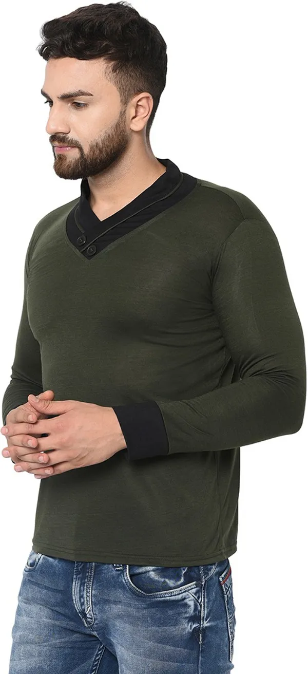 Dark_Green_Solid_Cotton_Shawl_Neck_T-Shirt_for_Men_|_Regular_Fit