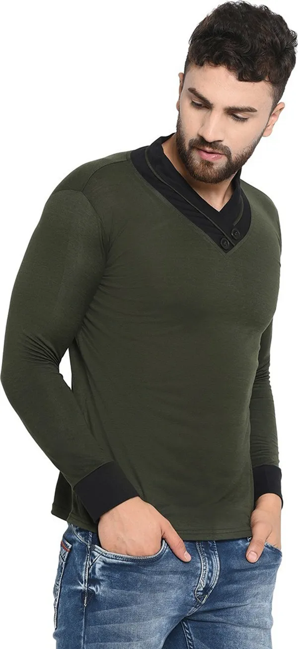Dark_Green_Solid_Cotton_Shawl_Neck_T-Shirt_for_Men_|_Regular_Fit