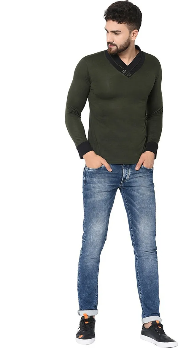 Dark_Green_Solid_Cotton_Shawl_Neck_T-Shirt_for_Men_|_Regular_Fit