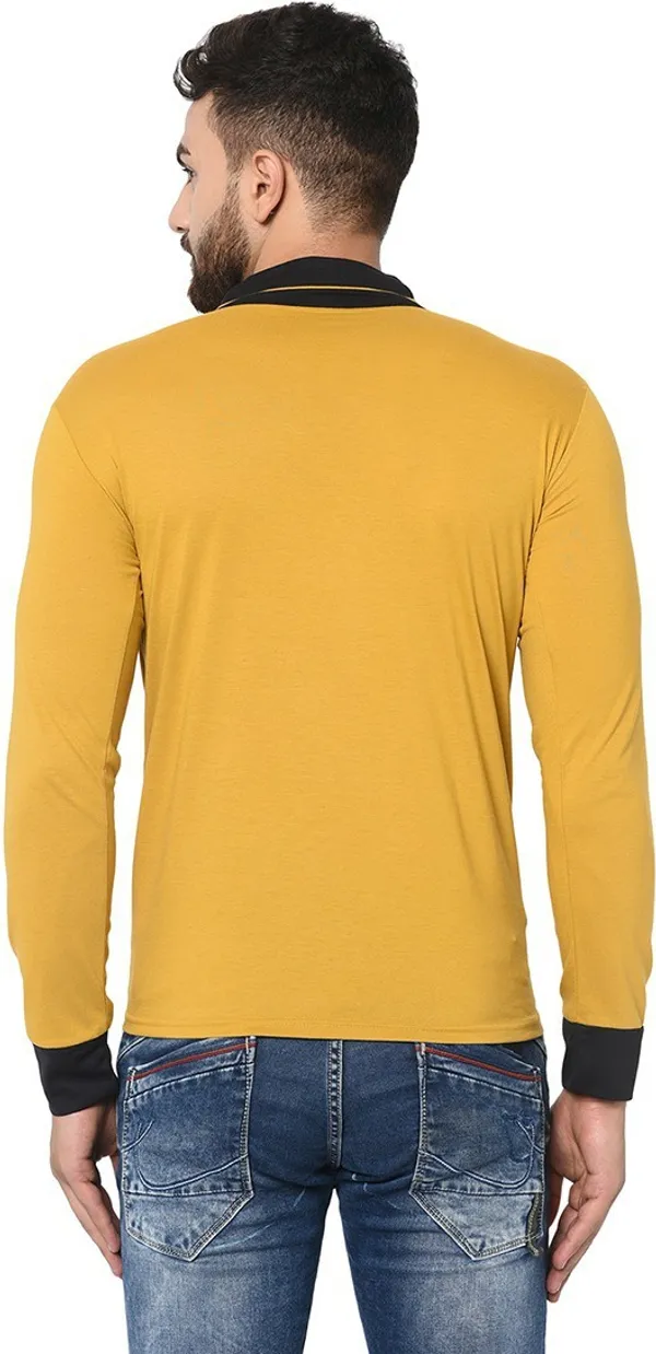 Yellow_Cotton_Solid_Men_Shawl_Neck_Regukar_Fit_T-Shirt_For_Men