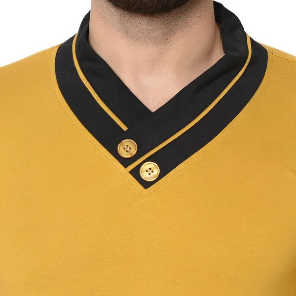 Yellow_Cotton_Solid_Men_Shawl_Neck_Regukar_Fit_T-Shirt_For_Men