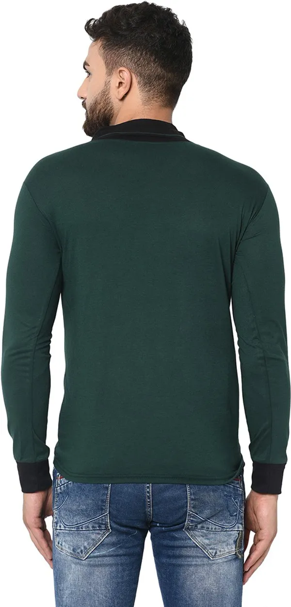 Dark_Green_Cotton_Solid_Shawl_Neck_Regukar_Fit_T-Shirt_For_Men