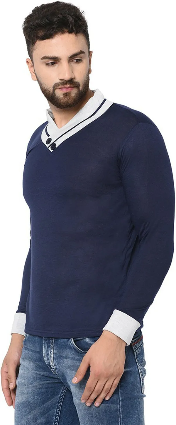 Blue_Cotton_Solid_Men_Shawl_Neck_Regukar_Fit_T-Shirt_For_Men