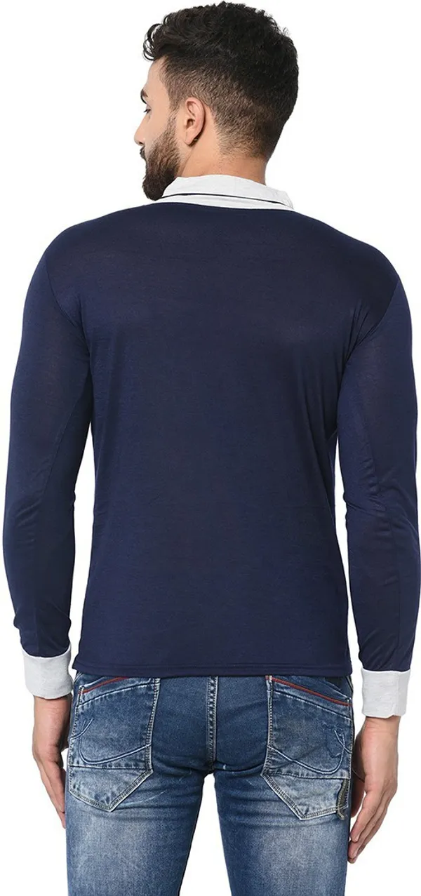Blue_Cotton_Solid_Men_Shawl_Neck_Regukar_Fit_T-Shirt_For_Men