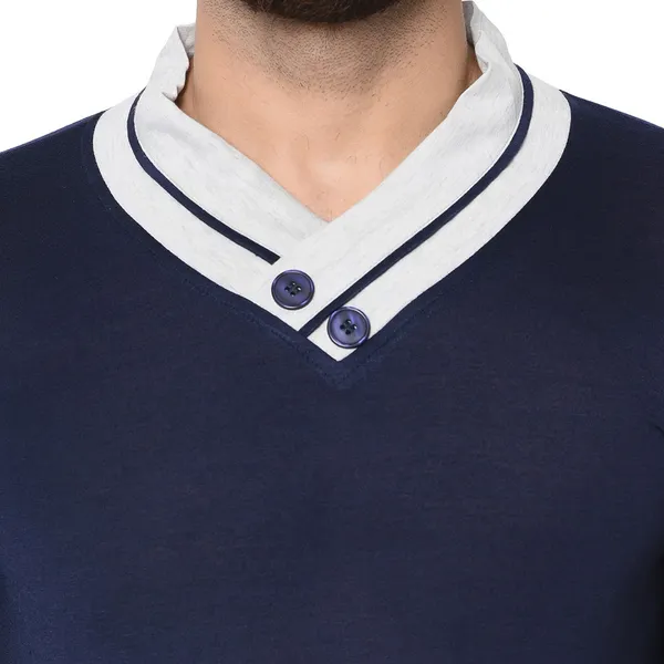 Blue_Cotton_Solid_Men_Shawl_Neck_Regukar_Fit_T-Shirt_For_Men