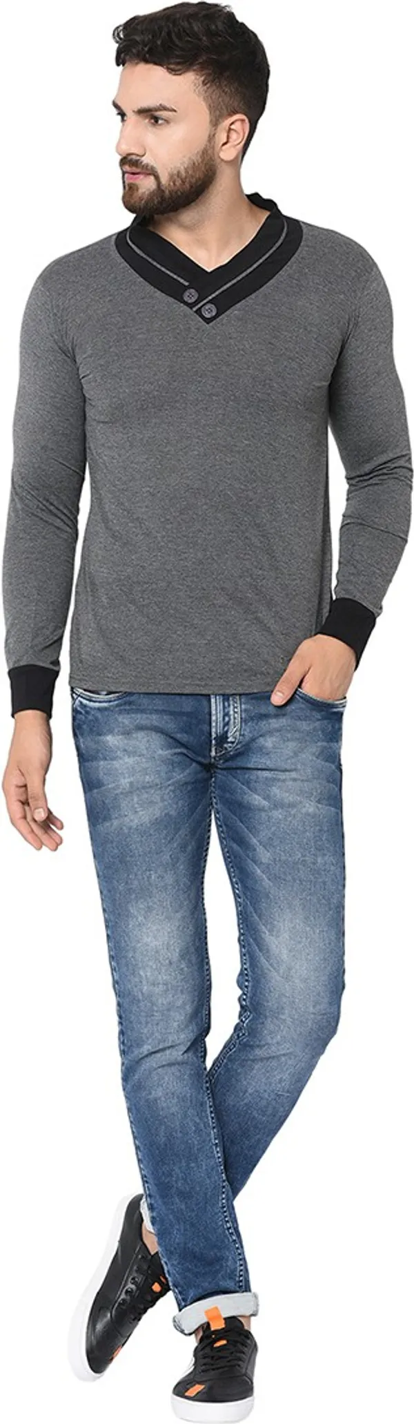Grey_Cotton_Solid_Shawl_Neck_Regukar_Fit_T-Shirt_for_men