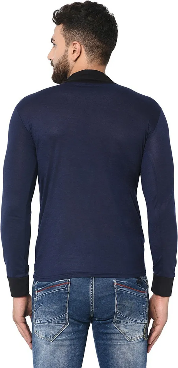 Dark_Blue_Cotton_Solid_Shawl_Neck_Regukar_Fit_T-Shirt_For_Men