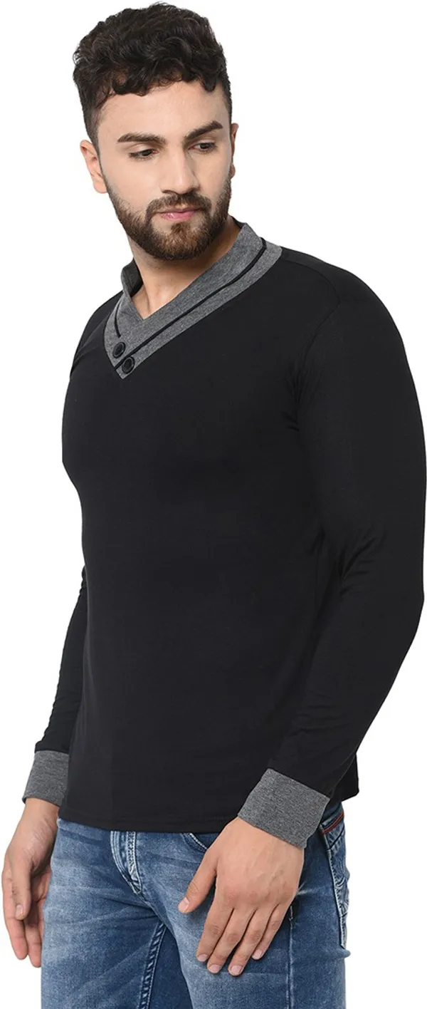 Black_Cotton_Solid_Shawl_Neck_Regukar_Fit_T-Shirt_for_men