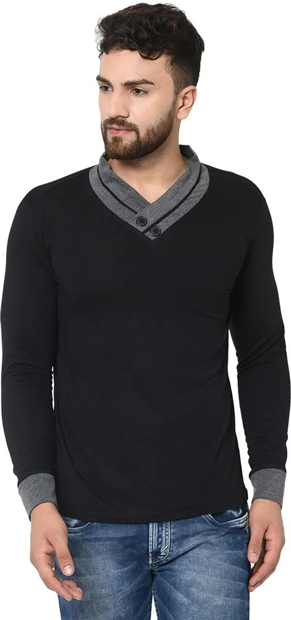 Black_Cotton_Solid_Shawl_Neck_Regukar_Fit_T-Shirt_for_men