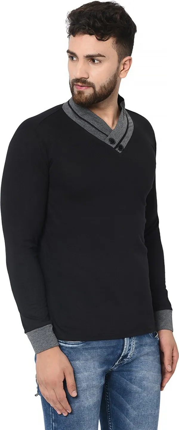 Black_Cotton_Solid_Shawl_Neck_Regukar_Fit_T-Shirt_for_men