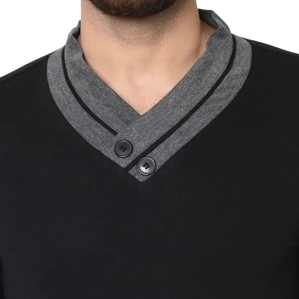 Black_Cotton_Solid_Shawl_Neck_Regukar_Fit_T-Shirt_for_men